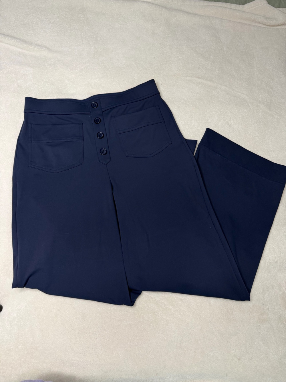 Halara Navy High Waisted Button Detail Flare Pants Petite Medium